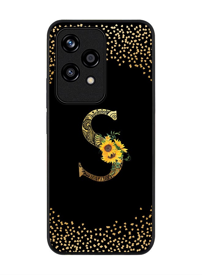 Stylizedd Rugged Black edge case for Honor 200 Lite, Slim fit Case Flexible Cover - Custom Monogram Initial Letter Floral Pattern Alphabet - S ( Black ) - Image 1