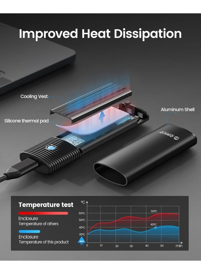 ORICO M.2 NVMe SATA SSD Enclosure Adapter Toolless, Aluminum USB 3.2 Gen2 10Gbps External Case for M-Key (B+M Key) 2230/2242/2260/2280 SSD - PWDM2G2A - Image 2