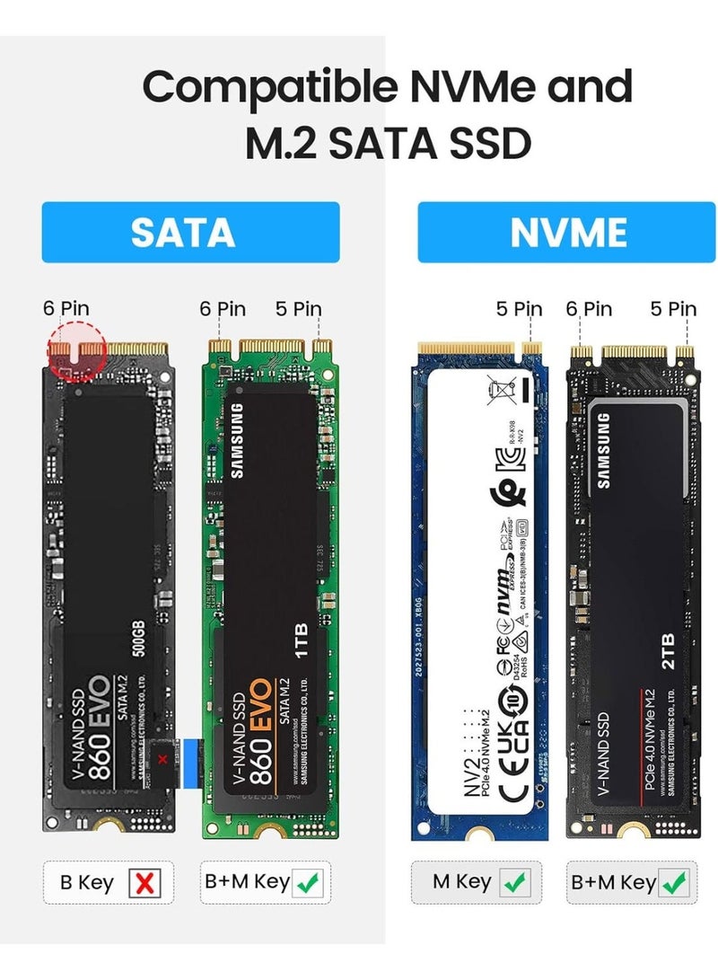 ORICO M.2 NVMe SATA SSD Enclosure Adapter Toolless, Aluminum USB 3.2 Gen2 10Gbps External Case for M-Key (B+M Key) 2230/2242/2260/2280 SSD - PWDM2G2A - Image 3