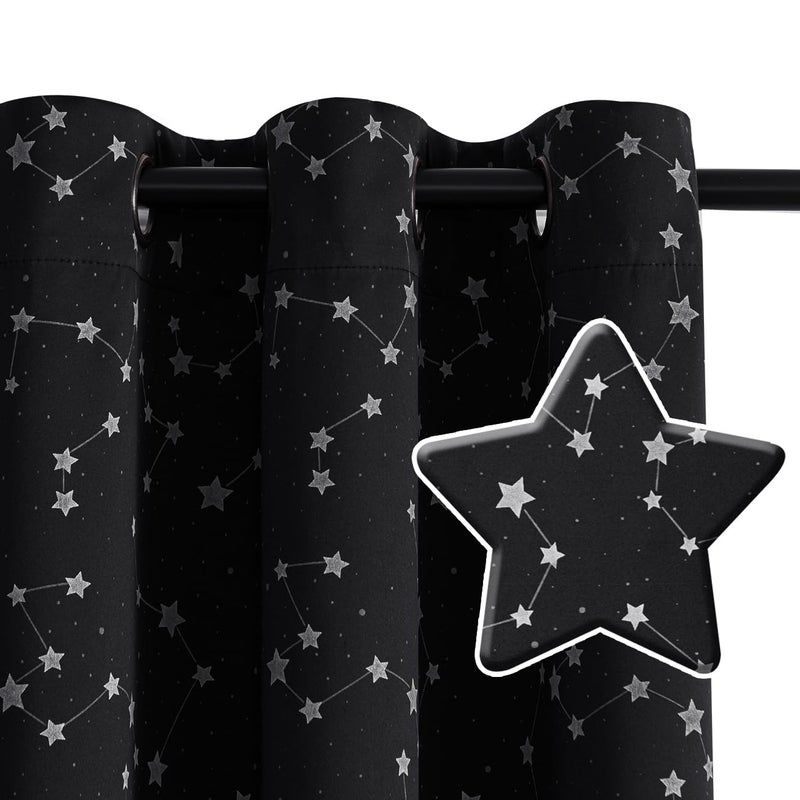 PrinceDeco Kids Blackout Curtains Star Pattern Blackout Curtains with Glowing Effect for Boys Room Curtains 2 Panel Set 84 Inch Total Darkness Thermal Insulated Drapes for Nursery Black - Image 5