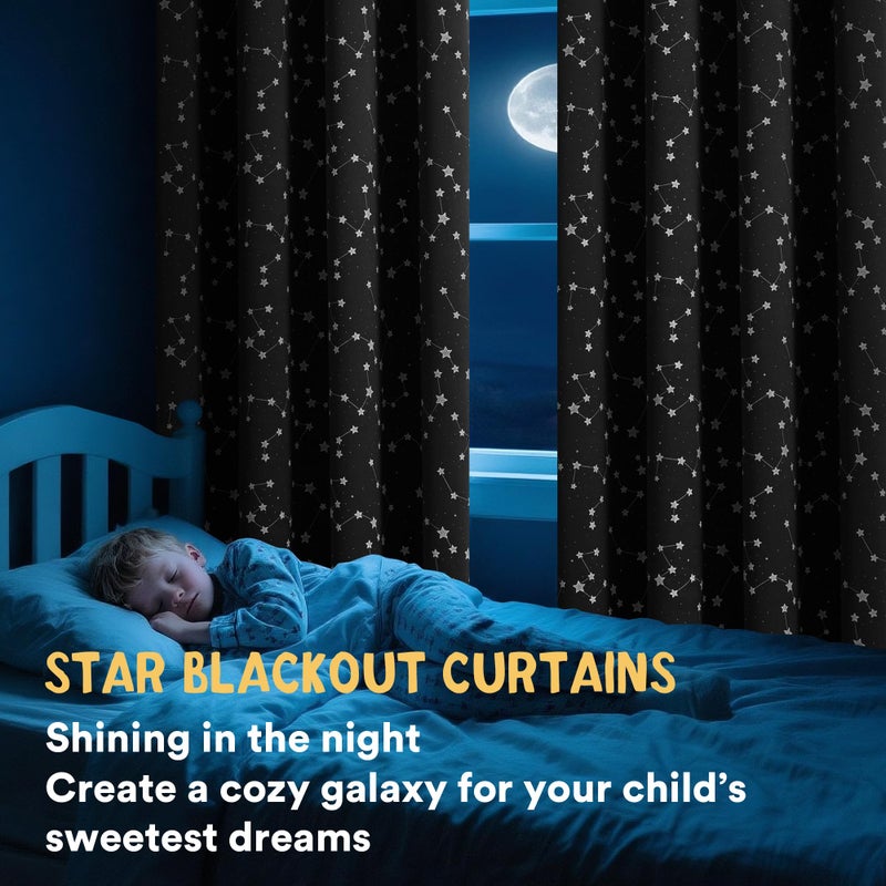 PrinceDeco Kids Blackout Curtains Star Pattern Blackout Curtains with Glowing Effect for Boys Room Curtains 2 Panel Set 84 Inch Total Darkness Thermal Insulated Drapes for Nursery Black - Image 4