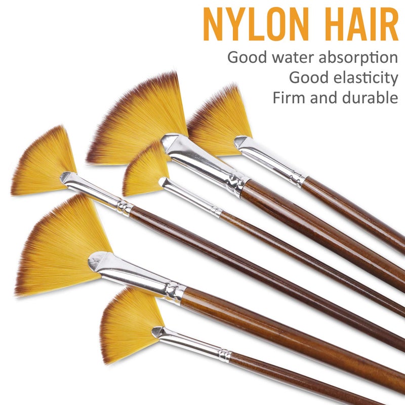 DUGATO Artist Fan Paint Brushes Set 9pcs - Soft Anti-Shedding Nylon Hair Wood Long Handle Paint Brush Set for Acrylic Watercolor Oil Gouche Painting - Image 2