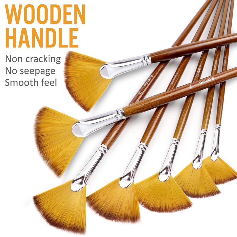 DUGATO Artist Fan Paint Brushes Set 9pcs - Soft Anti-Shedding Nylon Hair Wood Long Handle Paint Brush Set for Acrylic Watercolor Oil Gouche Painting - Image 4