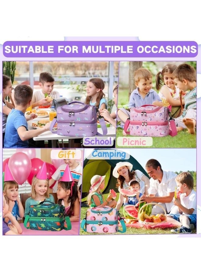 SänHahn Lunch Box Bag Kids, Insulated Two Compartments Cooler Bags Back to School for Boys, Girls, Toddler, Teen, Men, Women, Cute Travel Bag with Adjustable Shoulder Strap Lunch Bag for School, Daycare, Kindergarten, Picnic - Purple Unicorn  - Image 5