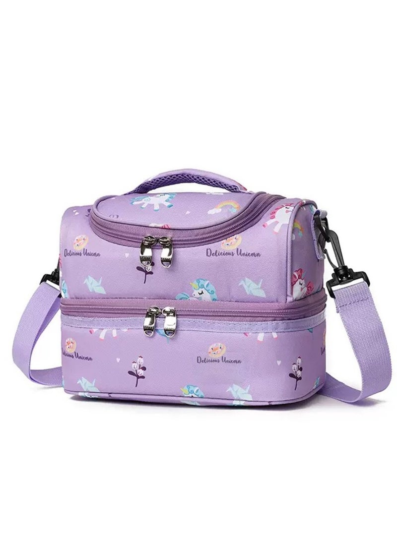 SänHahn Lunch Box Bag Kids, Insulated Two Compartments Cooler Bags Back to School for Boys, Girls, Toddler, Teen, Men, Women, Cute Travel Bag with Adjustable Shoulder Strap Lunch Bag for School, Daycare, Kindergarten, Picnic - Purple Unicorn  - Image 1