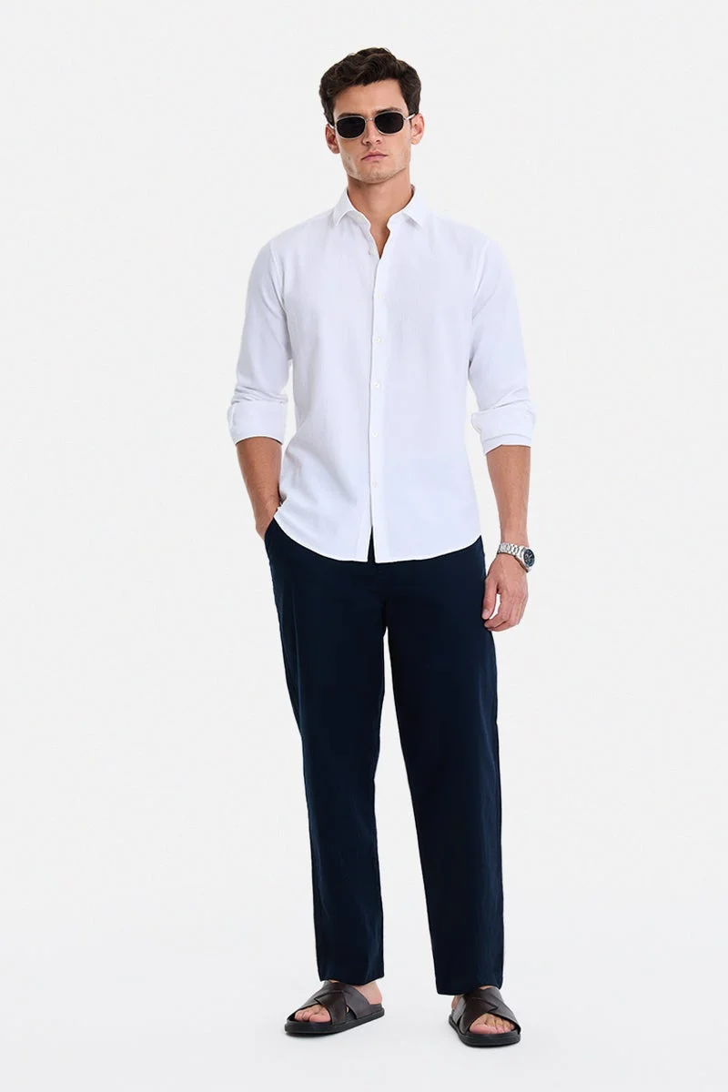 سنيتش White Textured Long Sleeve Slim Fit Shirt