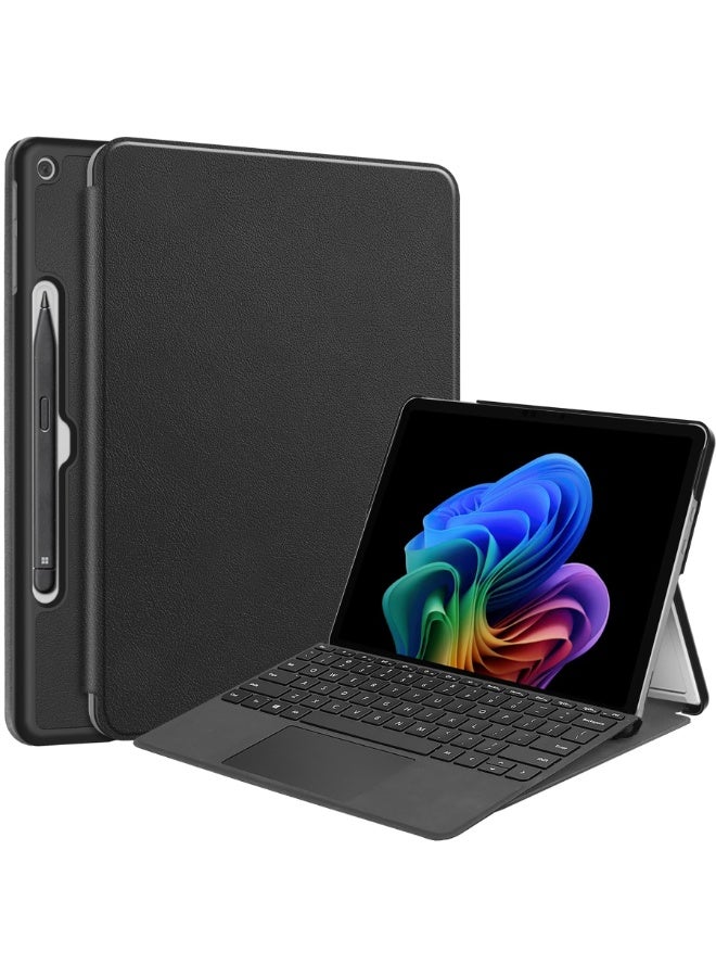 Tablet Case for Microsoft Surface Pro 12 (2025) 12 inch, Lightweight PU Leather Case Anti-Drop Shockproof Protective Stand Cover (Black) - Image 1