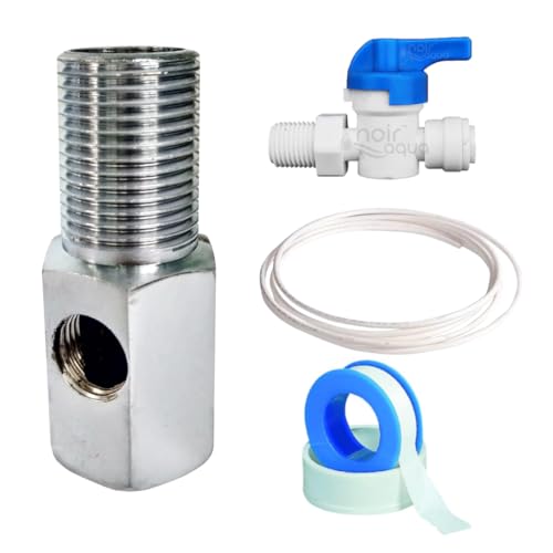 Noir Aqua SS Inlet Diverter valve set with Coupling for All Domestic RO Water Purifiers, 1/4" (6mm) Push Fit Connection, Teflon Tape with 1/4" Pipe, (DV Set) (1/4" Plastic Inlet Stainless Steel Valve) - Image 1
