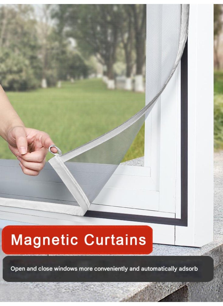 Width120 x High120cm Magnetic Insect & Sand Proof Window Screen – Self-Adhesive, Easy Install, Invisible Mesh Curtain SCL-001-2-White-120120