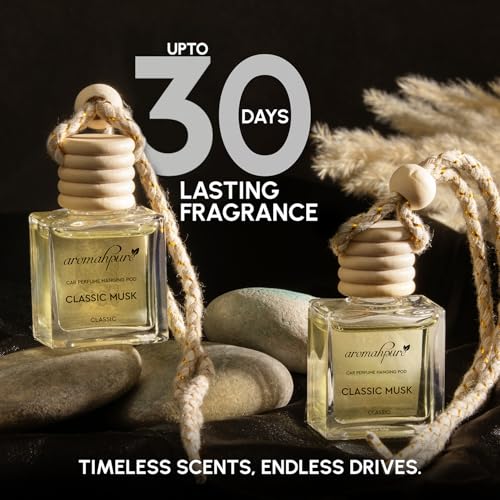 Aromahpure Premium Car Perfume Hanging Pod |10 ML |Musk Fragrance Car Air Freshener |Natural Essential Fragrance Oils in Glass Bottle with Wooden Diffuser Lid |Last Upto 30 Days, IFRA Certified - Image 3