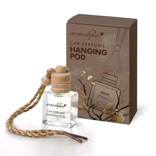 Aromahpure Premium Car Perfume Hanging Pod |10 ML |Musk Fragrance Car Air Freshener |Natural Essential Fragrance Oils in Glass Bottle with Wooden Diffuser Lid |Last Upto 30 Days, IFRA Certified - Image 1