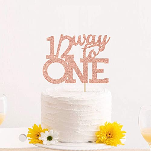 Festiko®Rose Gold Glitter 12 Way to One Cake Topper Happy 6 Months Cake Topper Half a Year Party Decors Six Months Old Party Decorations Happy 12 Birthday Photo Props - Image 3