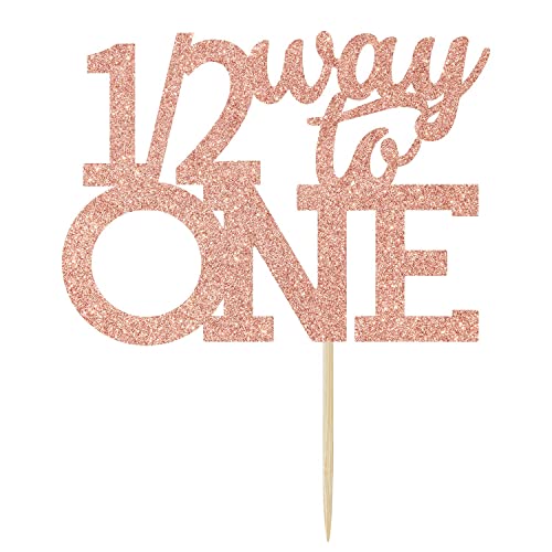 Festiko®Rose Gold Glitter 12 Way to One Cake Topper Happy 6 Months Cake Topper Half a Year Party Decors Six Months Old Party Decorations Happy 12 Birthday Photo Props - Image 2