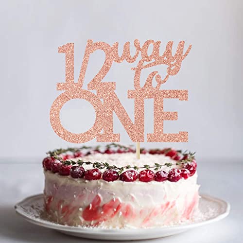 Festiko®Rose Gold Glitter 12 Way to One Cake Topper Happy 6 Months Cake Topper Half a Year Party Decors Six Months Old Party Decorations Happy 12 Birthday Photo Props - Image 4