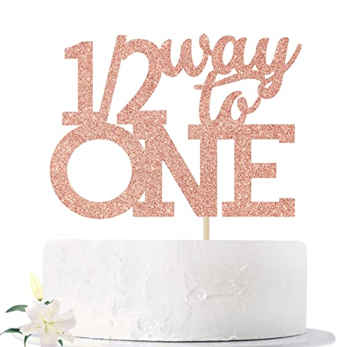 Festiko®Rose Gold Glitter 12 Way to One Cake Topper Happy 6 Months Cake Topper Half a Year Party Decors Six Months Old Party Decorations Happy 12 Birthday Photo Props - Image 1