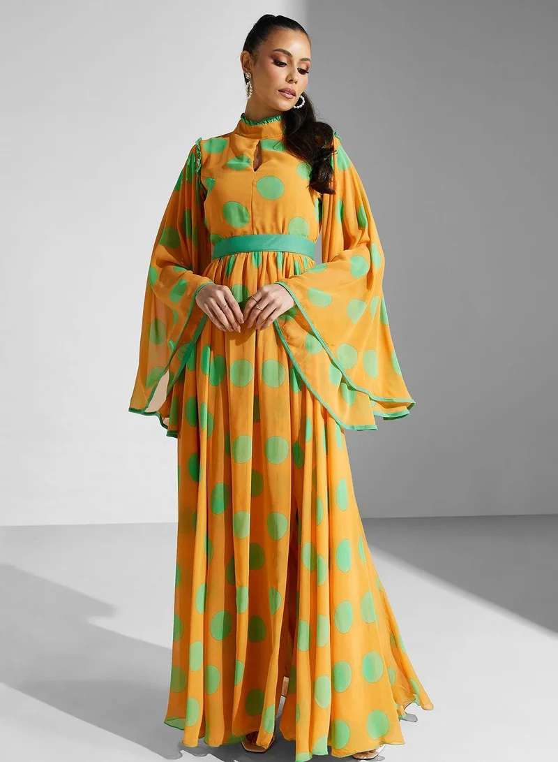 Golden Apple Flared Sleeve Dress