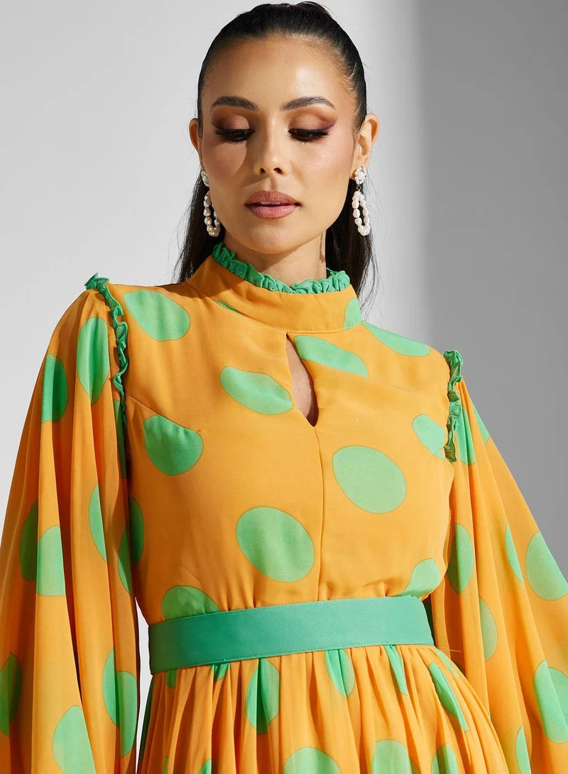Golden Apple Flared Sleeve Dress