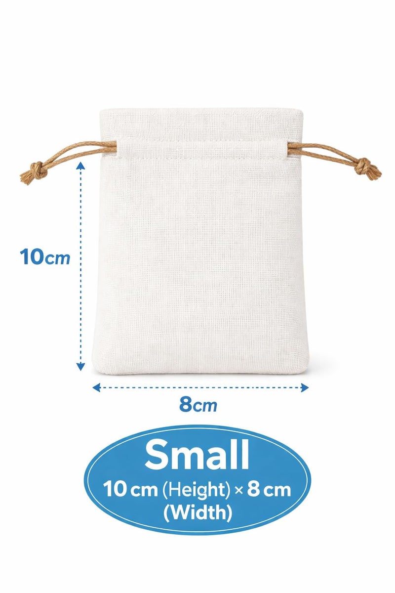 10 PCS Burlap Gift Bags with Drawstring, Hessian Jute Linen Jewelry Pouches for Wedding Favors, Party & DIY Crafts (White 10 Pcs, Small)