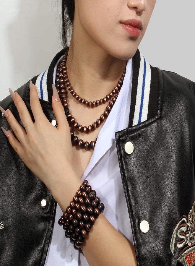 KOSMOS-LI Western Style Three Layer Necklaces Bracelet Earrings Faux Pearl Bronze Beaded Women Jewelry Sets - Image 3