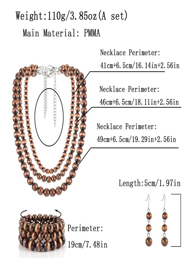 KOSMOS-LI Western Style Three Layer Necklaces Bracelet Earrings Faux Pearl Bronze Beaded Women Jewelry Sets - Image 5
