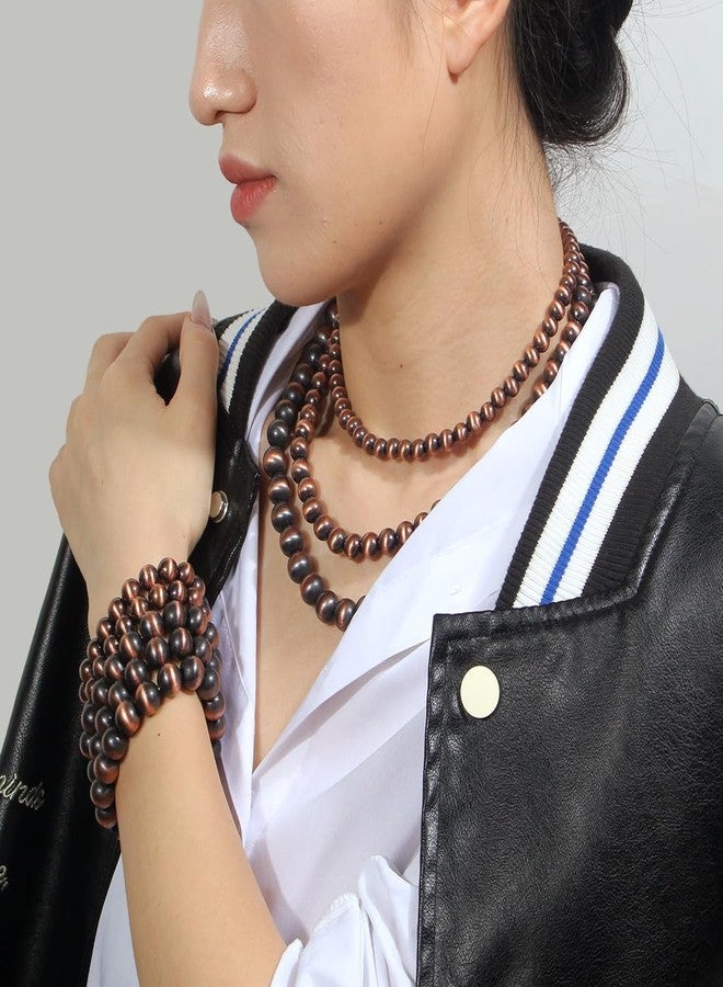 KOSMOS-LI Western Style Three Layer Necklaces Bracelet Earrings Faux Pearl Bronze Beaded Women Jewelry Sets - Image 2