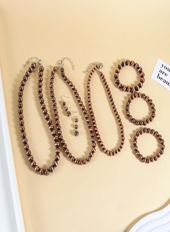 KOSMOS-LI Western Style Three Layer Necklaces Bracelet Earrings Faux Pearl Bronze Beaded Women Jewelry Sets - Image 4