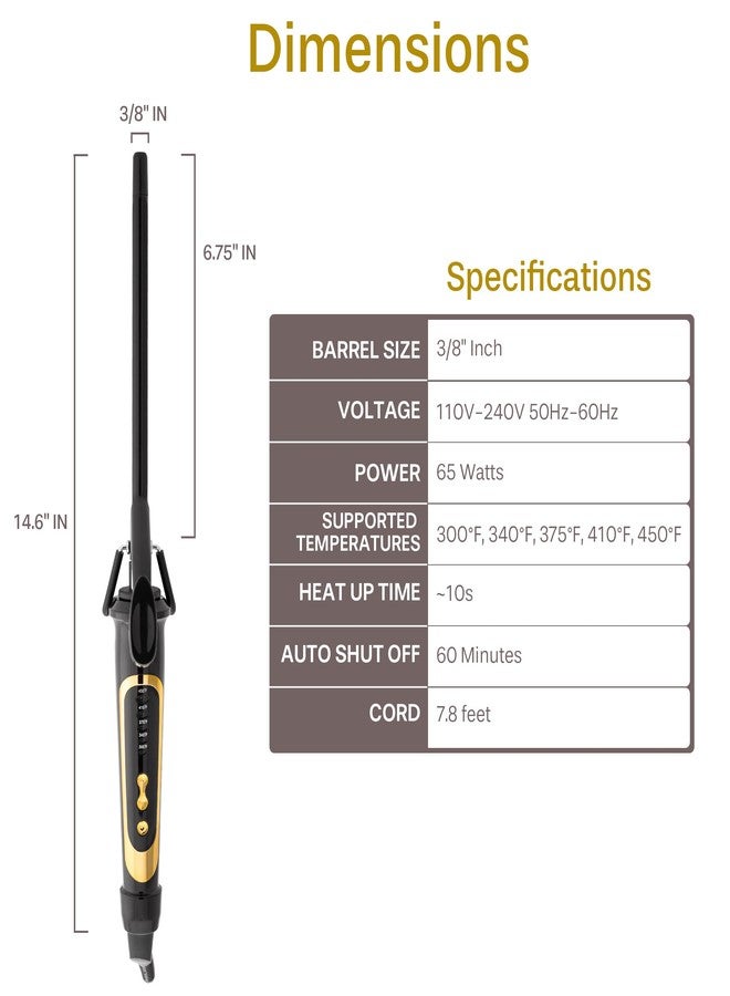 Asani Curling Iron Hair Wand Creates Tight Curls, Clearly Defined Spiral Curls & Ringlets - Extra-Slim Hair Styling Curler for Short & Long Hairs - Ceramic Coating Barrel, Heats Up to 450°F (3/8 inch) - Image 3