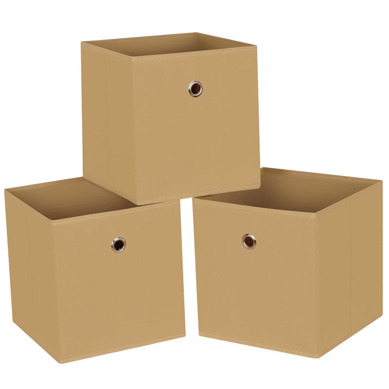 NieEnjoy Foldable Storage Cubes Bins 11 Inch Cloth Storage Cube Fabric Storage Box Cubes Organizer Baskets with Dual Handles for Home Organizer Set of 3 Khaki - Image 2