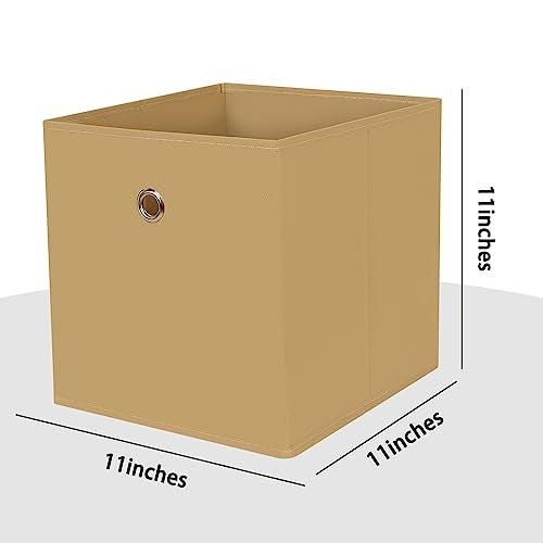 NieEnjoy Foldable Storage Cubes Bins 11 Inch Cloth Storage Cube Fabric Storage Box Cubes Organizer Baskets with Dual Handles for Home Organizer Set of 3 Khaki - Image 3