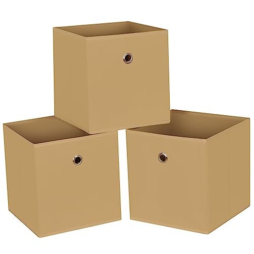 NieEnjoy Foldable Storage Cubes Bins 11 Inch Cloth Storage Cube Fabric Storage Box Cubes Organizer Baskets with Dual Handles for Home Organizer Set of 3 Khaki - Image 1