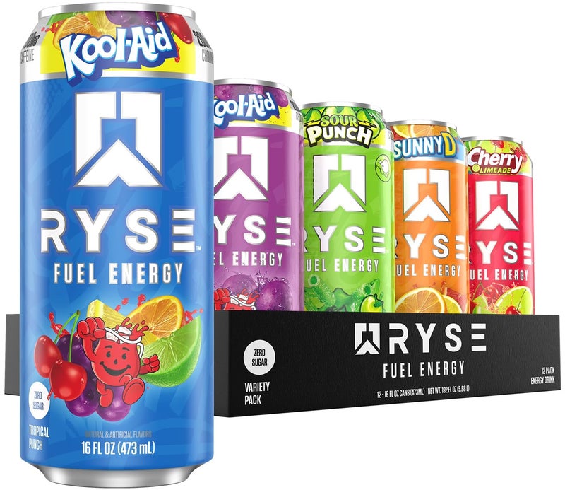 RYSE Up Supplements RYSE Fuel Energy Drink - Variety Pack - Sugar Free, Gluten Free & Vegan - 200mg Natural Caffeine, Taurine & Choline for Focus & Energy - No Artificial Colors - 16 fl oz Cans (12-Pack) - Image 1