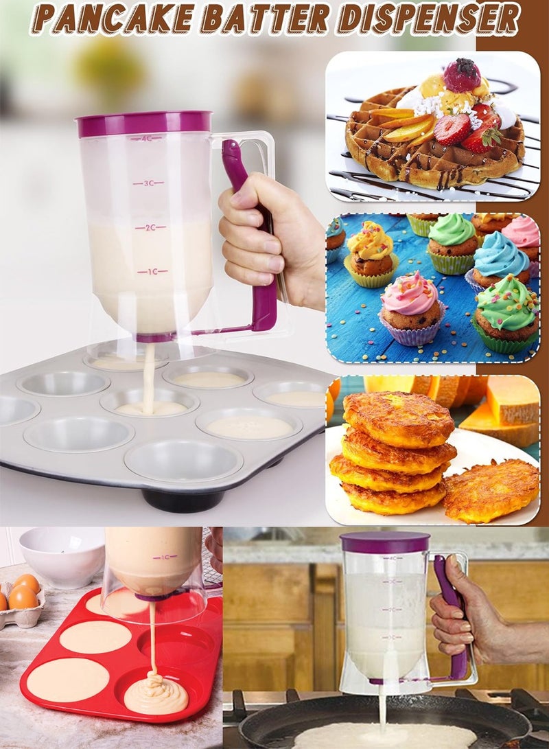 ALJAWAHER Batter Dispenser, Cupcake Waffle Pancake Dispenser Mixer, DIY Baking Tool For Cupcakes Muffins Crepes Cakes & Waffles, Pour Dough Evenly With Measuring Label, Batter Maker Machine - Image 3