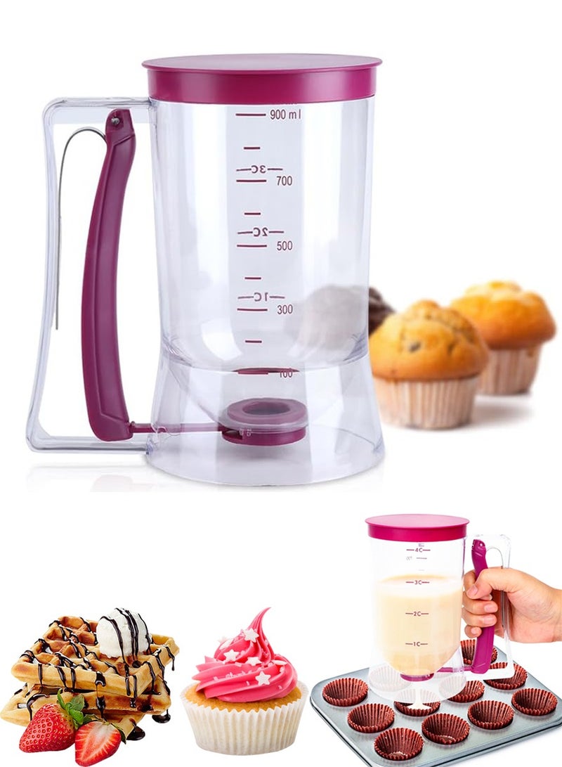 ALJAWAHER Batter Dispenser, Cupcake Waffle Pancake Dispenser Mixer, DIY Baking Tool For Cupcakes Muffins Crepes Cakes & Waffles, Pour Dough Evenly With Measuring Label, Batter Maker Machine - Image 1