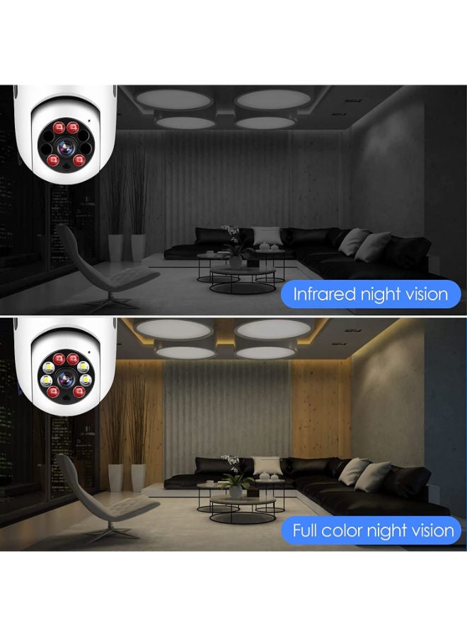 1080P Wireless Light Bulb Monitor Camera WiFi Security Camera 2MP Supports 2-way Audio Smart Motion Detection & Alarm Mobile APP Remote Monitoring White