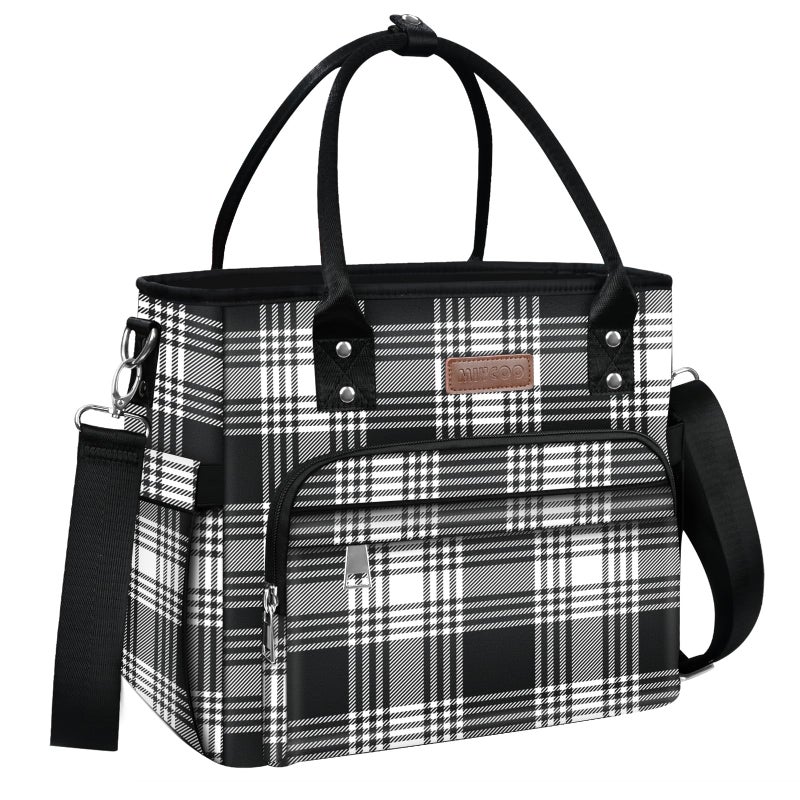 MIYCOO Lunch Bag Lunch Box Women  Leakproof Insulated Lunch Cooler Bag for Women  Large Lunch Tote Bags Adults Checkered Black and White