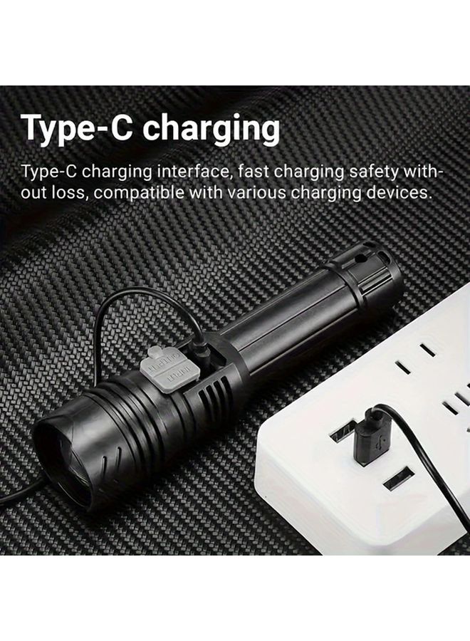 مصباح يدوي تكتيكي أسود 1000000 لومن بشاشة رقمية وتكبير 70x وشحن عبر USB-C - Image 5