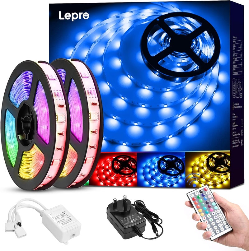 لايتنغ إيفر أضواء شريط LED من ليبرو بطول 15 مترًا (2 × 7.5 متر)، شريط LED متغير الألوان RGB مع جهاز تحكم عن بعد بـ 44 زرًا وقابس طاقة 12 فولت، أضواء LED لاصقة لديكور غرفة النوم والمنزل (450 مصباح LED ساطع من نوع 5050) - Image 1