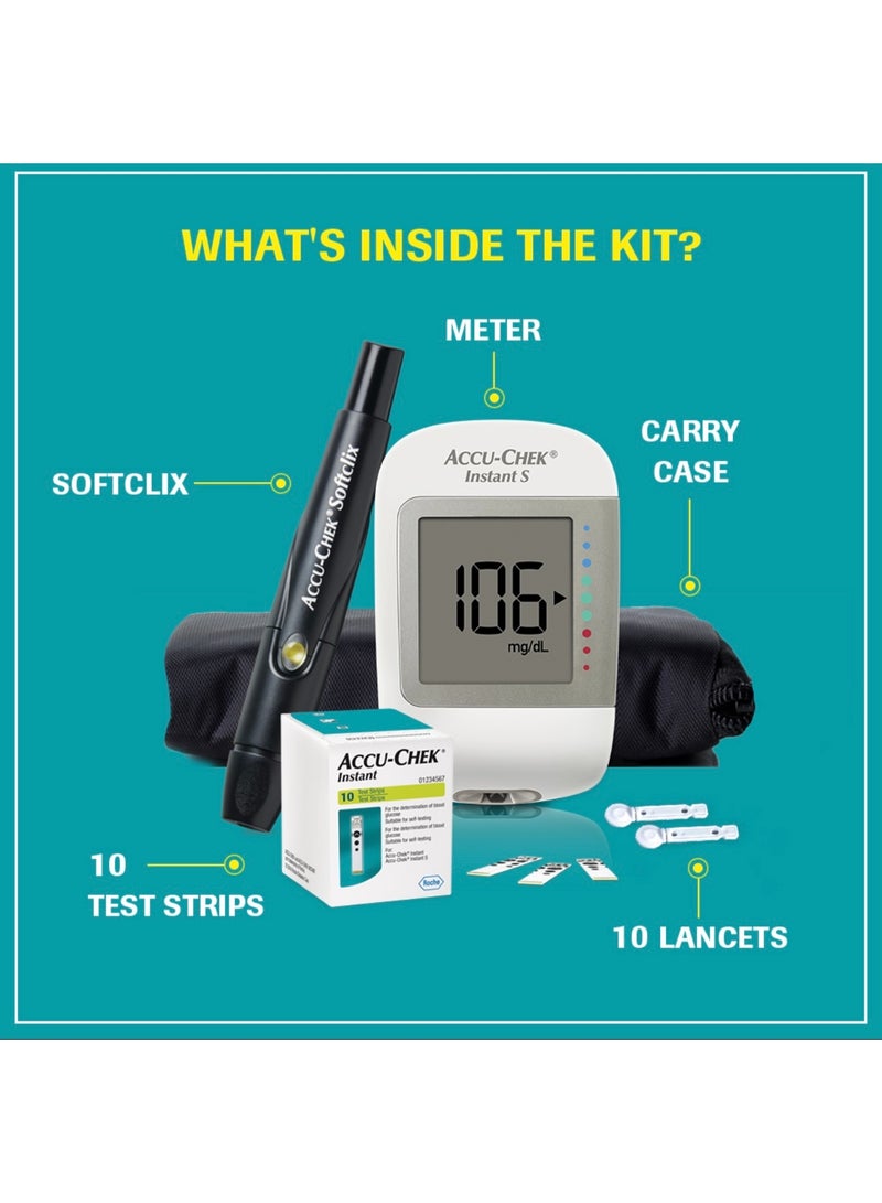 أكوا تشيك أنستانت مجموعة Accu Chek Instant S: مجموعة أدوات قياس + 50 شريطًا + 10 شرائط مجانًا - Image 2