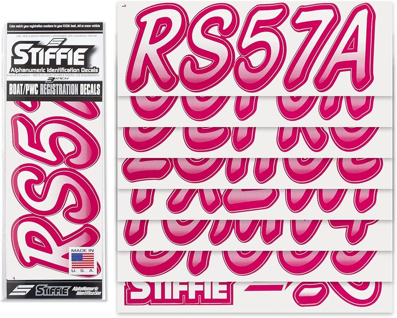 Stiffie Whipline White/Berry 3" Boat & PWC Registration Decals • Numbers Letters Stickers - Image 2