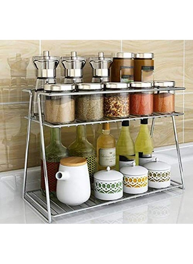 12FOR COLLECTION Stainless Steel 2 Layer Countertop Spice Rack | Modular Storage Organizer | Multipurpose Shelf, Silver, Tiered - Image 2