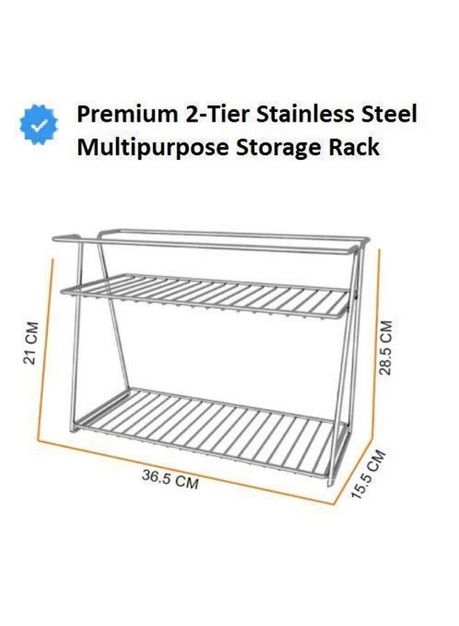12FOR COLLECTION Stainless Steel 2 Layer Countertop Spice Rack | Modular Storage Organizer | Multipurpose Shelf, Silver, Tiered - Image 3