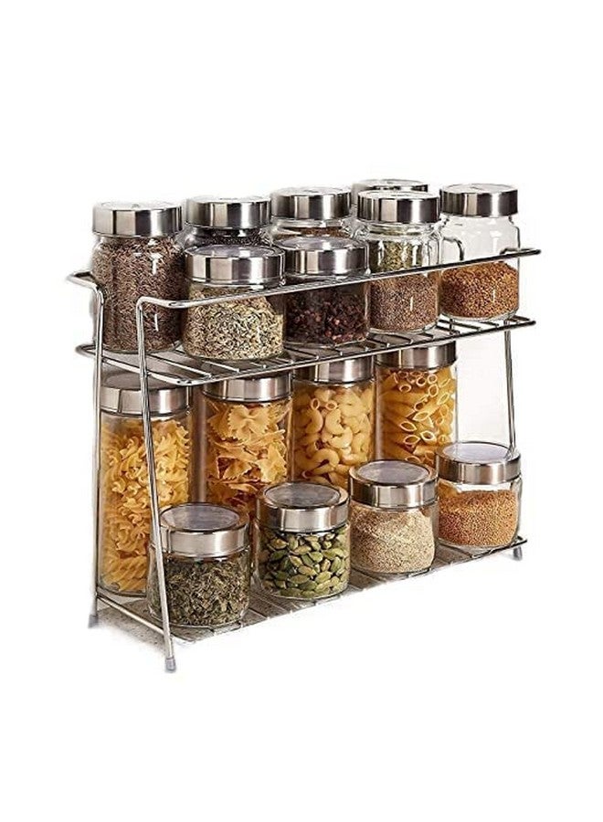 12FOR COLLECTION Stainless Steel 2 Layer Countertop Spice Rack | Modular Storage Organizer | Multipurpose Shelf, Silver, Tiered - Image 1