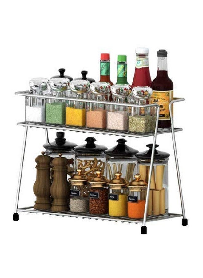 12FOR COLLECTION Stainless Steel 2 Layer Countertop Spice Rack | Modular Storage Organizer | Multipurpose Shelf, Silver, Tiered - Image 4