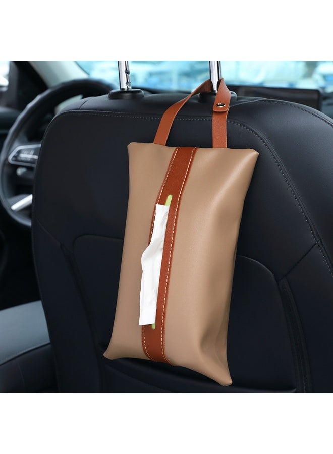 Leather Car Tissue Holder – Car Interior Accessories | Car Tissue Box | Home Tissue Bag | Living Room Toilet Tissue Box Camel - Image 1