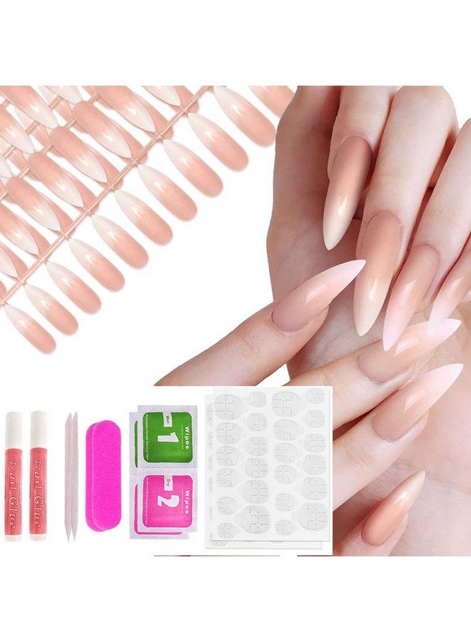 Allstarry 120Pcs Extra Long Ombre French Fake Nail Natural Nude Stiletto Press On Nails Full Cover Artificial Wedding Party Manicure Nail Tips For Women And Girls - Image 1