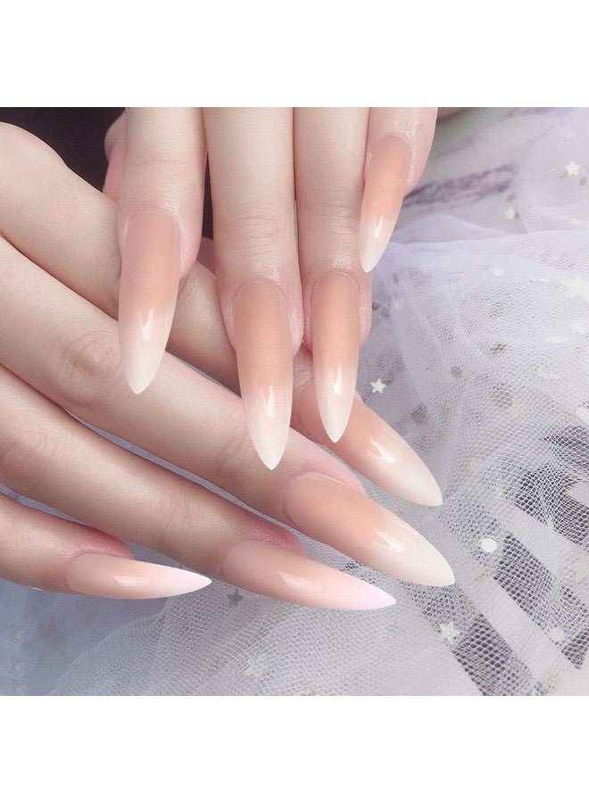 Allstarry 120Pcs Extra Long Ombre French Fake Nail Natural Nude Stiletto Press On Nails Full Cover Artificial Wedding Party Manicure Nail Tips For Women And Girls - Image 3