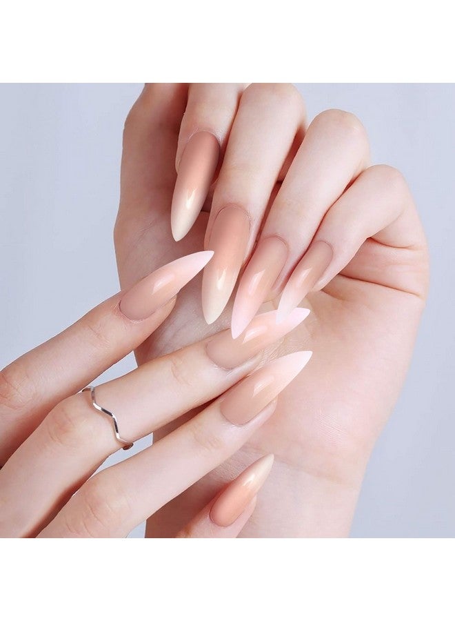 Allstarry 120Pcs Extra Long Ombre French Fake Nail Natural Nude Stiletto Press On Nails Full Cover Artificial Wedding Party Manicure Nail Tips For Women And Girls - Image 2