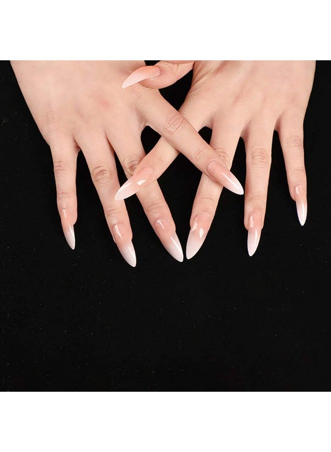 Allstarry 120Pcs Extra Long Ombre French Fake Nail Natural Nude Stiletto Press On Nails Full Cover Artificial Wedding Party Manicure Nail Tips For Women And Girls - Image 4