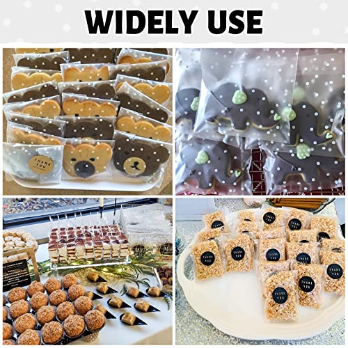 NPLUX 100PACK Self Sealing Cellophane Bags Clear Cookie Treat Bags Thank You for Gift Giving Candy with Stickers(White Polka Dot, 4x4 INCH) - Image 5