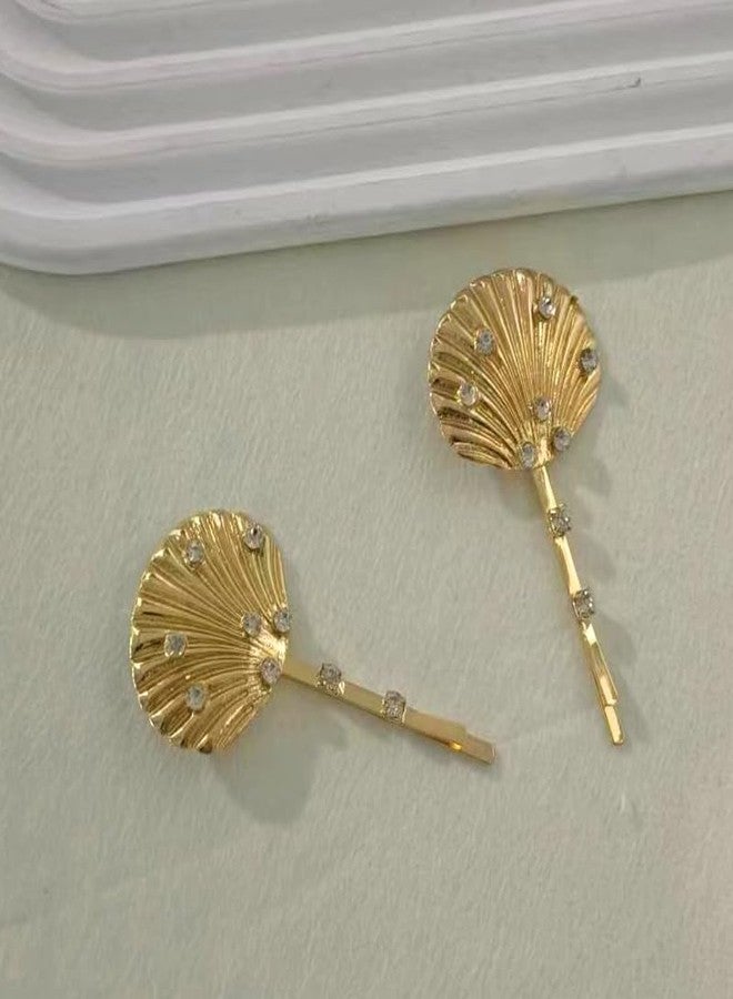 Guqqeuc Seashell Hair Clips Rhinestone Bobby Pins for Women Girls Gold Shell Hair Barrettes for Summer Beach Head Pieces for Ponytail Hair Bun Accessories for Short Long Hair 2 Pcs - Image 3
